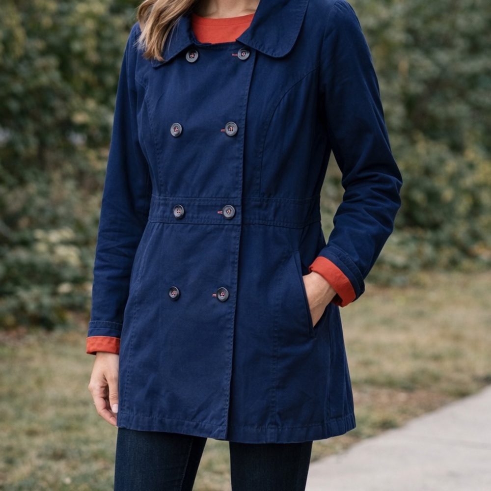 Anthropologie Tulle Navy Double-Breasted Women's Trench Coat